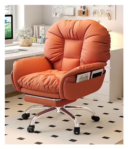 Ergonomischer Bürostuhl, Chefsessel, bequemer Bürostuhl mit Rückenlehne für sitzende Computerarbeitsplätze, verstellbare Sofalehne, Gaming-Stuhl für Schlafzimmer (Farbe: Orange, Größe: Fußpedal) von LIUNJHUY