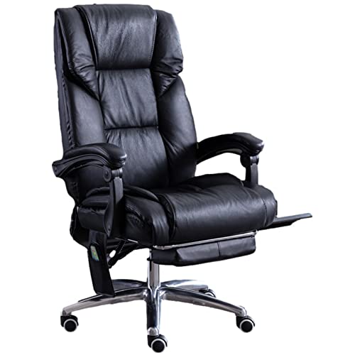 Home-Office-Stuhl, Drehstuhl, Computer-Schreibtischstuhl, verstellbarer Chefsessel aus Leder mit Armlehne und Füßen, ergonomisches Kissen mit hoher Rückenlehne und Lendenwirbelstütze, schwarz von LIUNJHUY