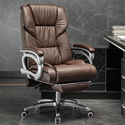 LIUNJHUY Chefbürostuhl, 360° drehbarer Computer-Schreibtischstuhl mit Rückenstütze, 90°-135° neigbarer Bürostuhl, ergonomischer Stuhl aus Mikrofaserleder mit Fußstütze und Verbindungsarmlehnen,Braun von LIUNJHUY