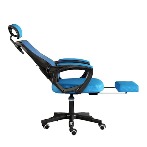 LIUNJHUY Home-Office-Schreibtischstuhl, 360-Grad-Drehstuhl mit Rollen, ergonomischer Bürostuhl mit Fußstütze, mit Kopfstütze und Rückenlehne Verstellbarer Chefschreibtischstuhl, Blau Interesting von LIUNJHUY