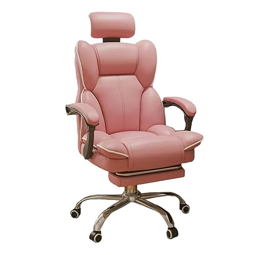 LIUNJHUY Verstellbarer Chefsessel aus Leder, um 360° drehbarer Home-Office-Stuhl, Computer-Schreibtischstuhl, ergonomischer Bürostuhl, Gaming-Stuhl mit einziehbarer Fußstütze, Pink Interesting von LIUNJHUY