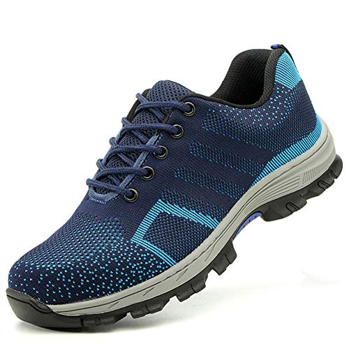 Arbeitsschuhe Herren Damen Leicht Sneaker Sicherheitsschuhe Stahlkappe Sportlich Schuhe Wandern Atmungsaktiv Schutzschuhe Schwarz Blau Weiß Größe 36-48 EU,Blau,40EU von LIUYIN1