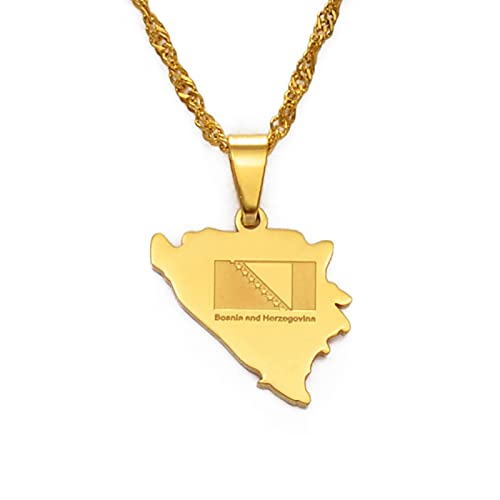 LIUZIXI Bosnien Herzegowina Karte Anhänger Halsketten - Für Frauen Mädchen Bosna Hercegovina Charm Maps Jewelly - Patriotische Ethnische Trendige Dünne Kette Jubiläumspartygeschenk,Gold von LIUZIXI