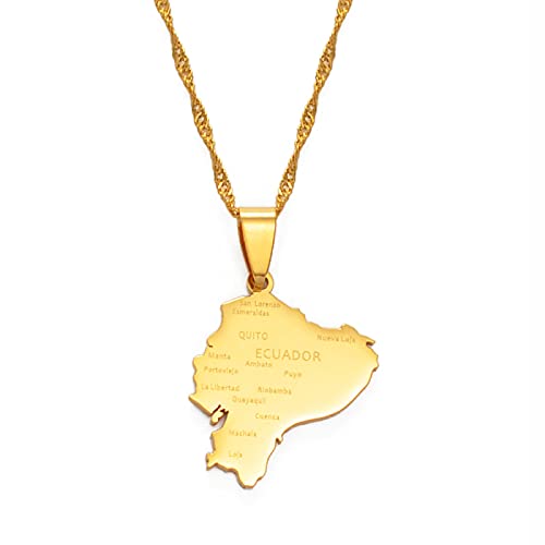 LIUZIXI Ecuador Map Pendant Necklaces - Hip Hop Charm Friendship Necklaces - with City Names Ecuadorian Country Maps Pendant for Women Men Patriotic Jewelry,Gold von LIUZIXI