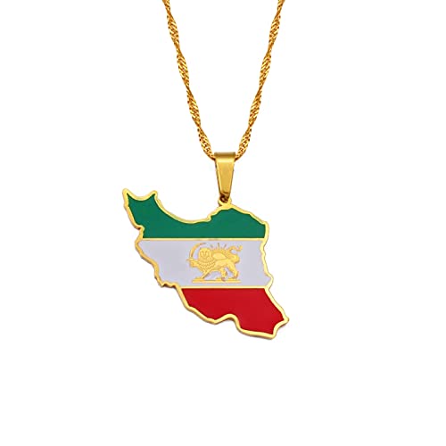 LIUZIXI Iran Map Pendant Necklace - Trendy Ethnic Iranian Country Maps National Flag Pendant - for Women Men Patriotic Charm Jewelry, Gold von LIUZIXI