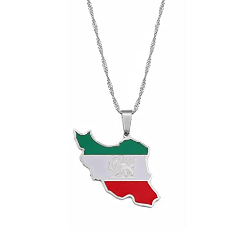 LIUZIXI Iran Map Pendant Necklace - Trendy Ethnic Iranian Country Maps National Flag Pendant - for Women Men Patriotic Charm Jewelry, Silver von LIUZIXI