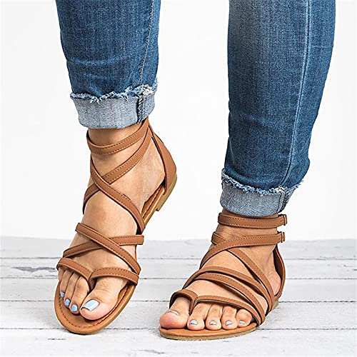 LIUsj JUNST Gladiator-Sandalen Mit Reißverschluss Auf Rückseite Damen Knöchelriemen Sandalen Lady Beach Rom Flip Flop Sommer Komfort Schuhe Leichte Flache Lässige Wanderschuhe,Braun,40 LIUsj JUNST Gladiator-Sandalen Mit Reißverschluss Auf Rückseite Damen Knöchelriemen Sandalen Lady Beach Rom Flip Flop Sommer Komfort Schuhe Leichte Flache Lässige Wanderschuhe,Braun,40 von LIUsj JUNST