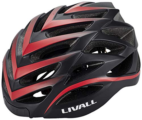 Livall Unisex – Erwachsene BH62 Musik, Rücklicht, Blinker, Navigation, Anruffunktion und SOS-System Fahrradhelm, schwarz/Rot, 55-61cm von LIVALL