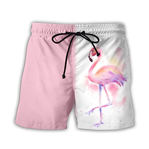 Flamingo Shorts Jungen Lustig 3D Druck Badehose Herren Kurze Hosen Jungen Polyester Trocknend Und Atmungsaktiv (Flüchtling 3,L) von LIYIMING