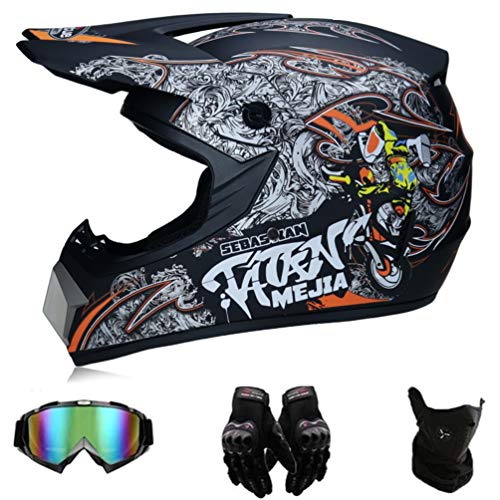 LIYIMING Motorrad Crosshelm Motocross Helm Set mit Brille (4 Stück), Fullface MTB Helm Kinder Cross Helm (L) von LIYIMING