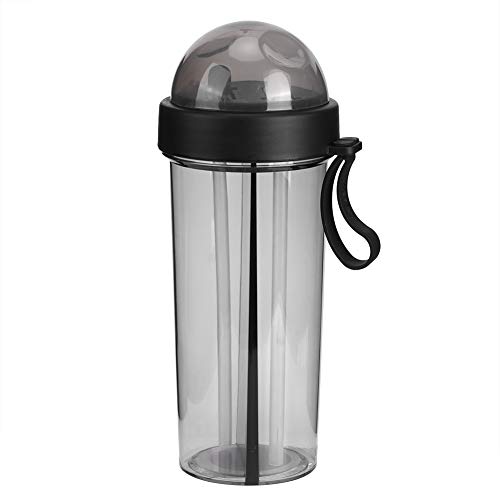 Geteilte Wasserflasche, 600 Ml, Tragbare Wasserflasche Mit Zwei Strohhalmen, Dual-Use-Trinkbecher, Trinkflasche, Wasserbecher Mit 2 Strohhalmen Für Laufen, Klettern, Fitnessstudio(Schwarz) von LIYJTK