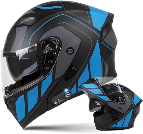 Modularer Bluetooth-Motorradhelm, modularer Motorradhelm, integriert, ECE-geprüft, Helm mit doppeltem Visier für Erwachsene, Männer, Frauen, modularer Helm mit DOT-Zertifizierung (C, XL (62-63C von LIYYSOU