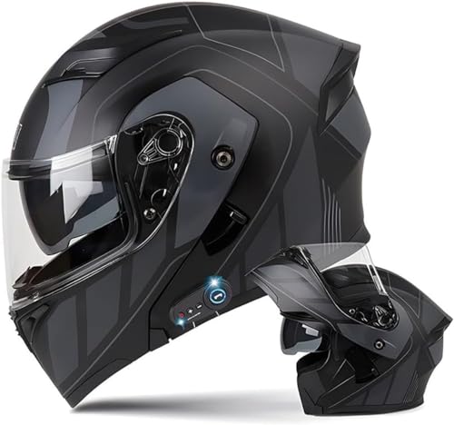 Modularer Bluetooth-Motorradhelm, modularer Motorradhelm, integriert, ECE-geprüft, mit doppeltem Visier für Erwachsene, Männer, Frauen, modularer Helm, mit DOT-Zertifizierung (F, M (58-59 cm) von LIYYSOU