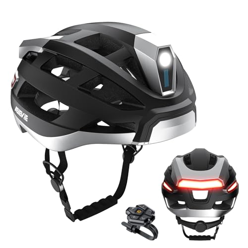 Fahrradhelm mit Bluetooth, Smart Bike Helm für Erwachsene Männer Frauen mit eingebauten Lautsprechern, vordere und hintere LED-Blinker Fernbedienung, Smart Communications Cycling Helm. von LIZVIE