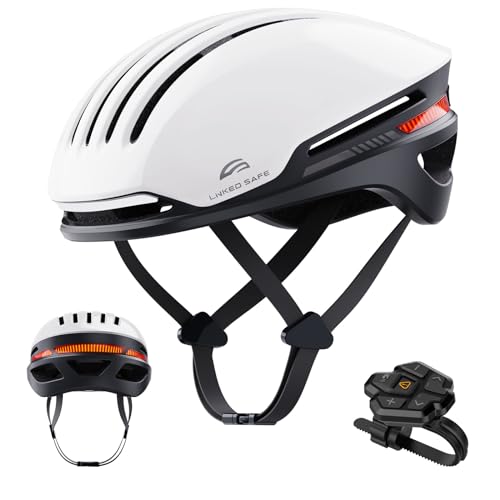 LIZVIE Fahrradhelm mit Bluetooth, intelligenter Fahrradhelm für Erwachsene Männer Frauen, vorderen und hinteren LED-Blinkern, Fernbedienung, intelligenter Kommunikations-Fahrradhelm. (Weiß, L) von LIZVIE