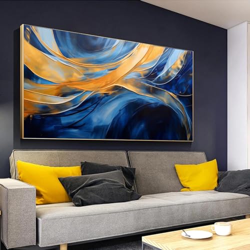 Abstract Canvas Painting Wall Decor for Living Room Office Extra Large Modern Wall Art Decor Abstract Blue Picture Artwork 40x80cm/16x32inch with Frame Ready to Hang von LIsIHa