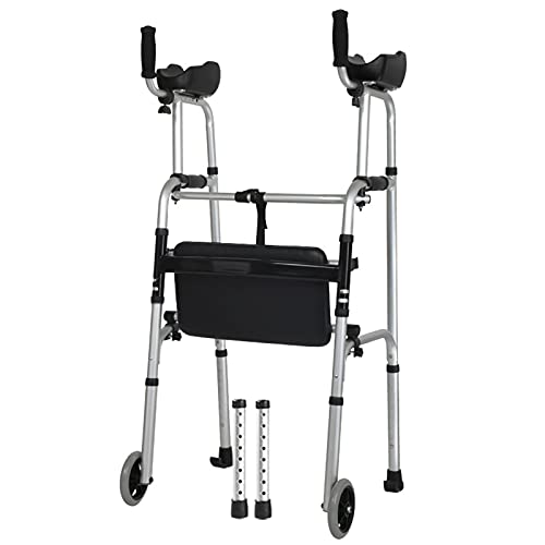 Gehhilfe, aufrecht stehender Gehhilfe mit 2 Rädern und Unterarmstütze, große ältere Erwachsene, zusammenklappbare Mobilitätshilfe mit einem Knopf, höhenverstellbar, leichte Gehhilfe aus Aluminium von LIsIHa