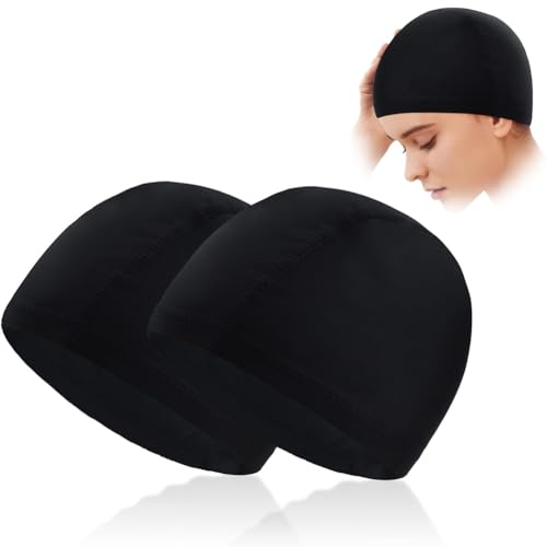 2 Sück Badekappe Komfort Stoff Bademütze Weiche Badehaube Schwimmhaube Schwimmkappe Swim Cap Stoffhaube Schwimmen Textilhauben für Damen Kinder Jugendliche Erwachsene(Schwarz) von LJFEA