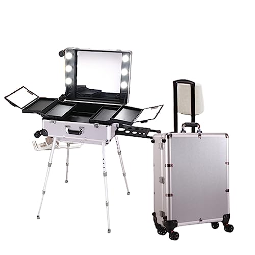 Lampenwagen-Make-up-Koffer, professioneller rollender Kosmetik-Organizer, Make-up-Werkzeugkasten mit großem Fassungsvermögen und Ständer, LED-Lampenperlen von LJKSHNCX
