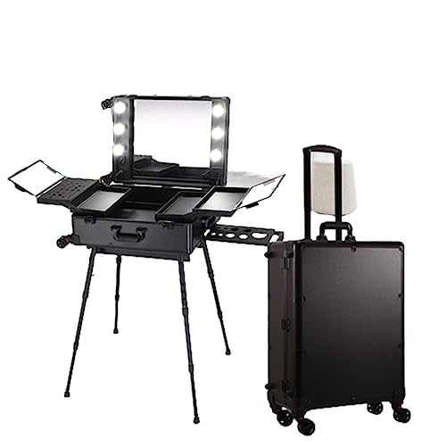 Lampenwagen-Make-up-Koffer, professioneller rollender Kosmetik-Organizer, Make-up-Werkzeugkasten mit großem Fassungsvermögen und Ständer, LED-Lampenperlen von LJKSHNCX