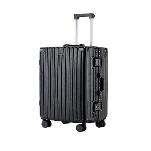 LJSPTU Koffer Aluminiumrahmen-Koffer, multifunktionaler Trolley-Koffer, Universalräder, 20-Zoll-Koffer for Männer und Frauen Suitcase (Color : Black, Size : 20in) von LJSPTU