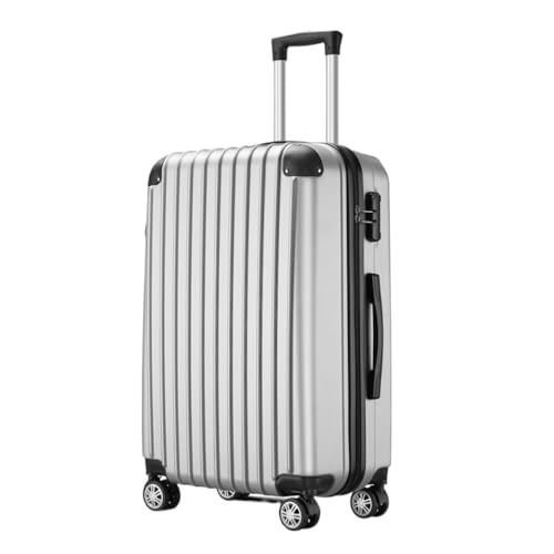 LJSPTU Koffer Koffer mit Frontöffnung, geräuschloser Universal-Rollen-Boarding-Koffer, 24-Zoll-Trolley-Koffer mit Passwortschloss Suitcase (Color : Silver, Size : 20in) von LJSPTU