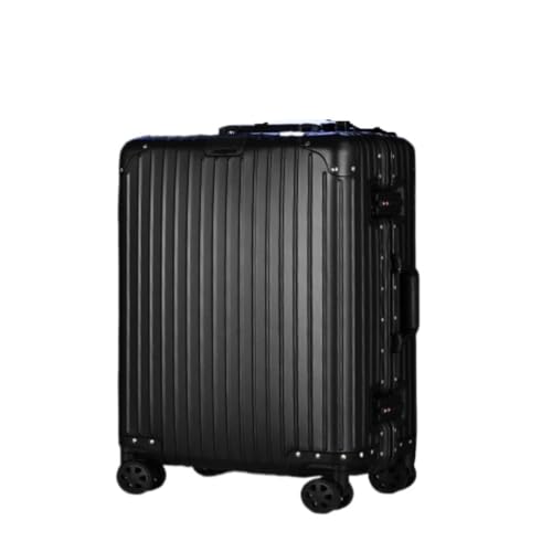 LJSPTU Koffer Trolley-Koffer Aus Vollaluminium-Magnesiumlegierung, Geräuschloser Koffer Mit Drehbarem Rad, Robuster Und Langlebiger Passwort-Koffer Suitcase (Color : Black, Size : 20in) von LJSPTU