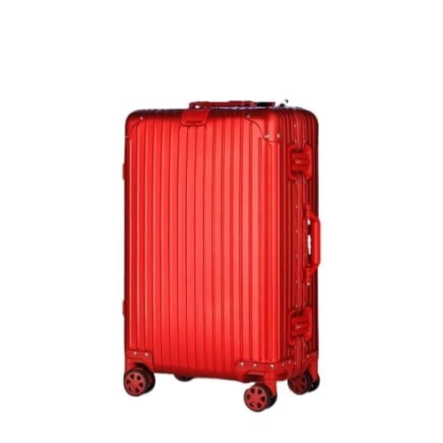 LJSPTU Koffer Trolley-Koffer Aus Vollaluminium-Magnesiumlegierung, Geräuschloser Koffer Mit Drehbarem Rad, Robuster Und Langlebiger Passwort-Koffer Suitcase (Color : Red, Size : 20in) von LJSPTU
