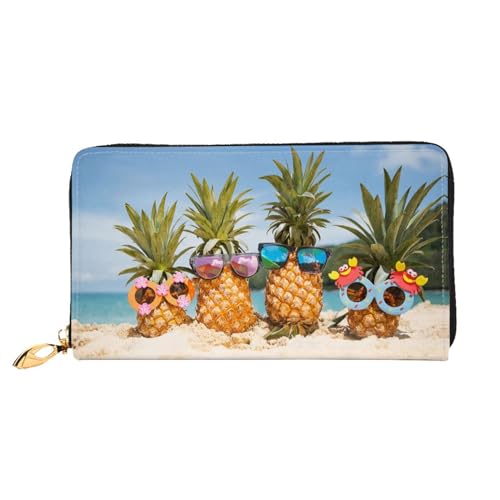 LKLDDPZB Pineapple Fruit Sunglasses Sand Beach Print Lange Leder Clutch Wallet - Modisch Schick und Langlebig Brieftasche mit Full Double Side Print Design, Schwarz , Einheitsgröße von LKLDDPZB