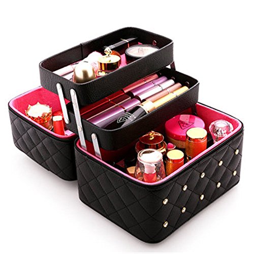 Kosmetikkoffer Makeup Box Kosmetiktasche Schminkkoffer für Reisen Dienstreise weich 3 verfügbare Ebene,mit Spiegel 25 * 19 * 21cm Schwarz Rosa Pink (Pink) von LKMY
