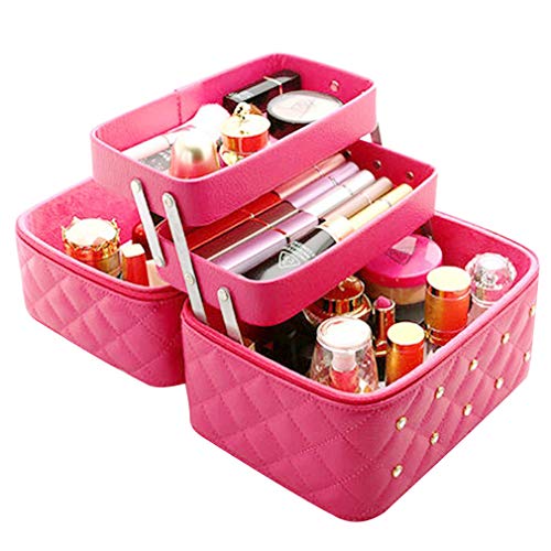 Kosmetikkoffer Makeup Box Kosmetiktasche Schminkkoffer für Reisen Dienstreise weich 3 verfügbare Ebene,mit Spiegel 25 * 19 * 21cm Schwarz Rosa Pink (Rosa) von LKMY