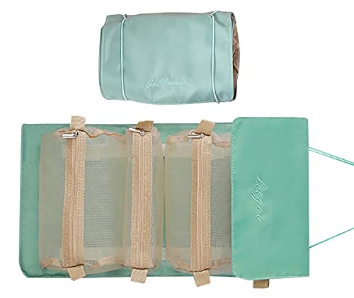LKMY Faltbare Kosmetiktasche, abnehmbare Schminktasche, tragbare 4-in-1-Tasche mit großer Kapazität, Reisewaschorganisator Aufbewahrungstasche Kulturtasche für Frauen Männer Mädchen (Green) von LKMY