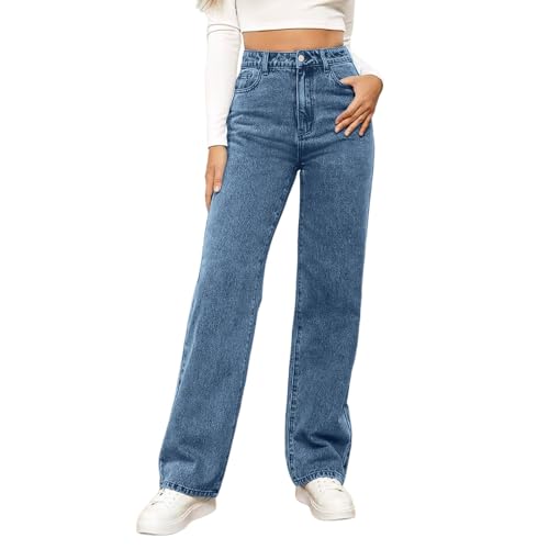 Jeans Damen High Waist Koreanischer Stil Y2k Streetwear Baggy Straight Leg Weites Bein Hose von LKRSEEF