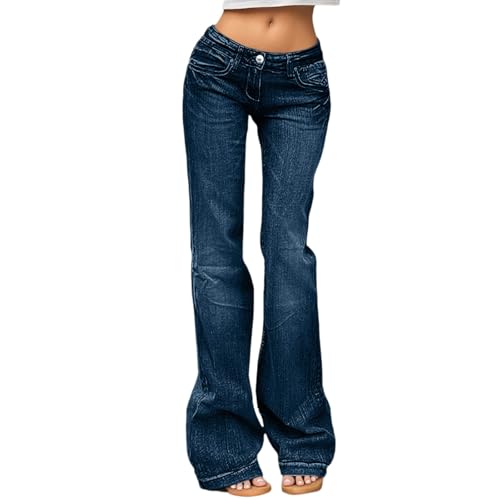 Schlaghose Damen Low Waist Jeans Bootcut Flared Für Mädchen Schlaghosen Y2k Rise Lowwaist Hose Flare Jeanshose Boyfriend Mit Schlag Wide Leg Baggy Schwarze von LKRSEEF