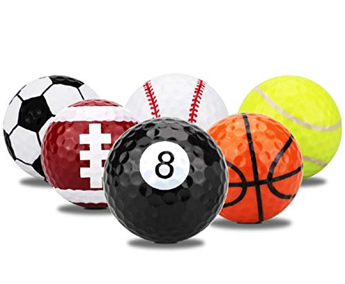 LL-Golf® 6er Set Sport Golfbälle im Fußball, Basketball, Baseball, Billard, Football und Tennis Design/Golfgeschenk/Geschenk für Golfer/Geschenkidee von LL-Golf
