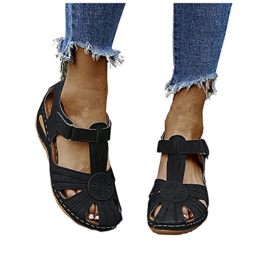 LLDG Damen Sandalen Sommer Aushöhlen Geschlossene Sandalen rutschfest Orthopädische Pantolette Atmungsaktive Frauen Sommerschuhe Casual Elegante Sandalen Lässige Trekkingsandalen von LLDG