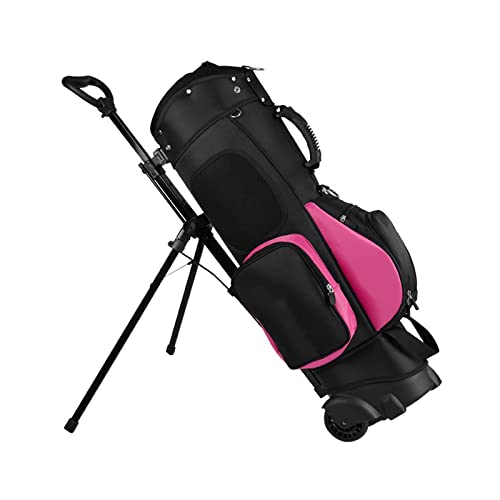 Golf-Reisetasche, Golf-Standtasche mit abnehmbarem Ständer und Rädern, Golf-Standtasche, wasserdicht und langlebig, einfach zu transportieren, platzsparend (Farbe: Pink) (Pink) von LLMTYO