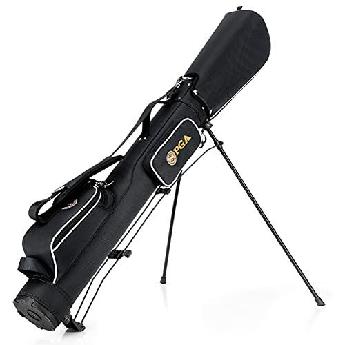 Golf-Standtasche, leichte Golf-Tragetasche, organisierte, einfach zu verstauende Sonntagstasche, Reisetasche, schwarz/blau, für 6–7 Schläger (schwarz) von LLMTYO