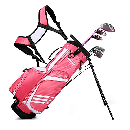 Golf-Standtasche mit Ständer und Griff, Unisex-Kinder-Golf-Cart-Tasche mit 3-Wege-Unterteilungen, leichte tragbare Golftasche für bis zu 7–9 Schläger (Blau, Pink) () von LLMTYO