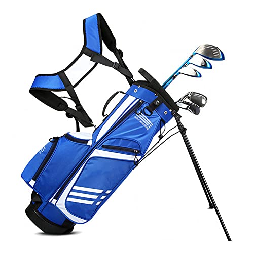Golf-Standtasche mit Ständer und Griff, Unisex-Kinder-Golf-Cart-Tasche mit 3-Wege-Unterteilungen, leichte tragbare Golftasche für bis zu 7–9 Schläger (Blau, Pink) () von LLMTYO