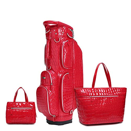 Golf Sunday Club Bag 3-TLG. Damen-Golf-Cart-Tasche, Golf-Standtasche, PU, leichte Golf-Tragetasche, Damen-Golf-Reise-Organizer mit Handtaschen (Farbe: Rot, Größe: 39 x 23 x 129 cm) von LLMTYO