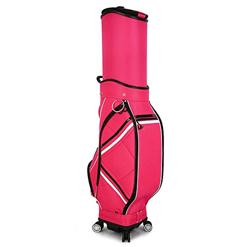 Leichte, einziehbare Golf-Standtasche mit Rädern, Trolley-Tasche, wasserdichte Golfplatz-Cart-Tasche, Golf-Tragetasche, tragbare Tragetasche (Farbe: Rose, Größe: 27 x 42 x 128 cm) von LLMTYO