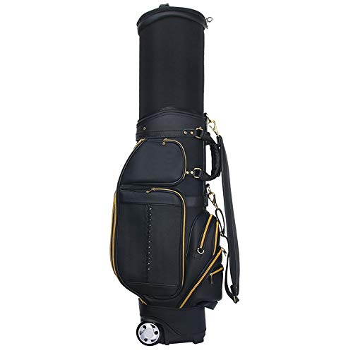 Standard-Golftasche aus echtem Leder, Golfschläger-Cart-Tasche, einziehbar, verschleißfest, Golf-Reisetasche oder tragbare Tragetasche für Männer und Frauen (Farbe: Schwarz, Größe: 39 x 30 x 125 cm) von LLMTYO