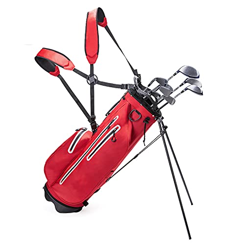 Tragbare Golf-Standtasche mit verstellbarem Rückengurt, ultraleichte Golf-Cart-Tasche mit 4-Wege-Organizer-Trennwand Oben, leicht zu tragende Unisex-Golftasche für Erwachsene (rot) von LLMTYO