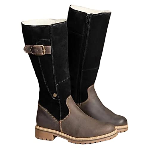 LLonGao Schneestiefel Damen Warme Retro Warm Gefütterte Schnallen Profilsohle Knielang Stiefeletten Elegant Outdoor Winter Langschaftstiefel Plateaustiefel Westernstiefel Winterstiefel von LLonGao