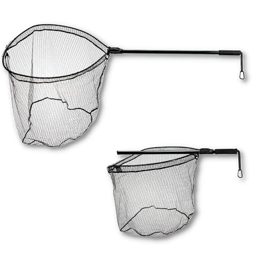 LMAB Einhand-Teleskopkescher - gummiert - Schnellverschluss, 2 Größen, Quick Out Landing Net, Kescher Angeln gummiert, Angel-Kescher, Kescher gummiert, Teleskop Kescher (L - 70x60x60 cm Kescherkopf) von LMAB