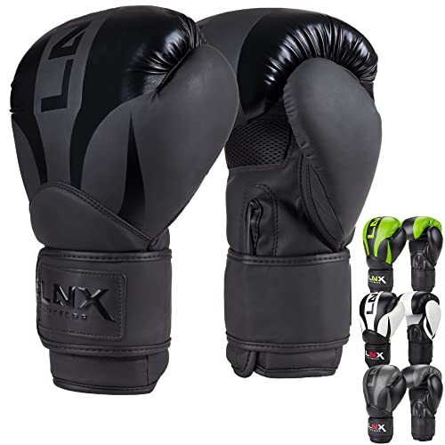 LNX Boxhandschuhe Nitro 8 10 12 14 16 Oz - Männer, Frauen, Kids Kickboxen Boxen Muay Thai MMA Kampfsport UVM (Ultimatte Black (002), 16) von LNX
