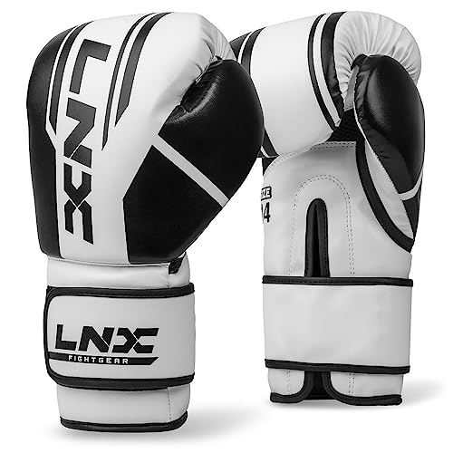 LNX Boxhandschuhe Performance Pro 10 12 14 16 Oz - ideal für Kickboxen Boxen Muay Thai MMA Kampfsport UVM (Ice White/Black (101), 10 Oz) von LNX