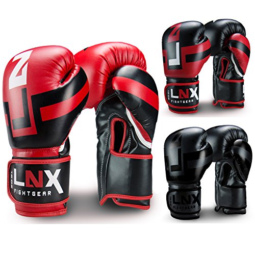 LNX Boxhandschuhe Performance Pro Leder 10 12 14 16 Oz - ideal für Kickboxen Boxen Muay Thai MMA Kampfsport UVM schwarz/rot (001) 10 Oz von LNX