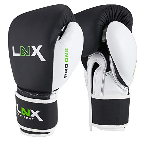 LNX Boxhandschuhe Pro-One Leder - Profi Handschuhe für Sparring und Training 10 12 14 16 Oz Männer Frauen schwarz matt (001) 14 Oz von LNX